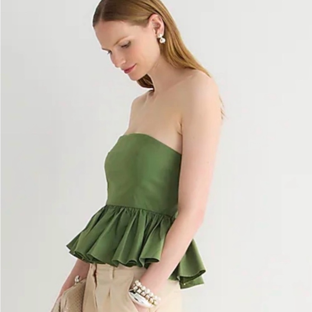 J.Crew Strapless peplum top in stretch cotton poplin blend